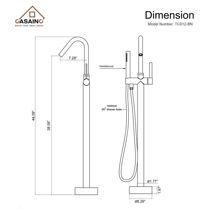 CASAINC Freestanding Single-Handle Bathtub Faucet with Hand Shower