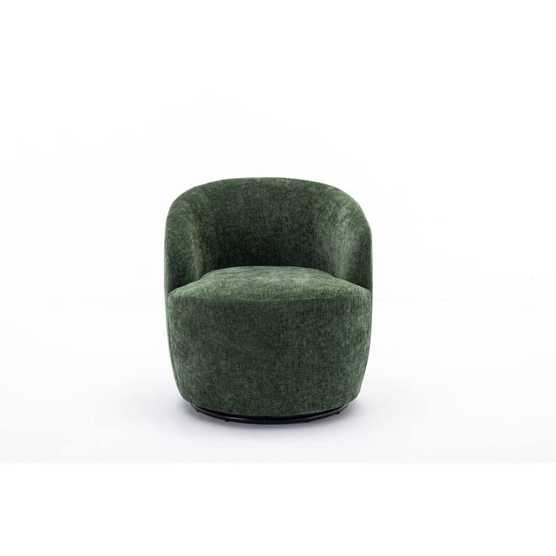 Small Swivel Barrel Chair, Chenille Upholstered Lounge Chair, Single Sofa Chair with Semi-Circular Backrest & Metal Base