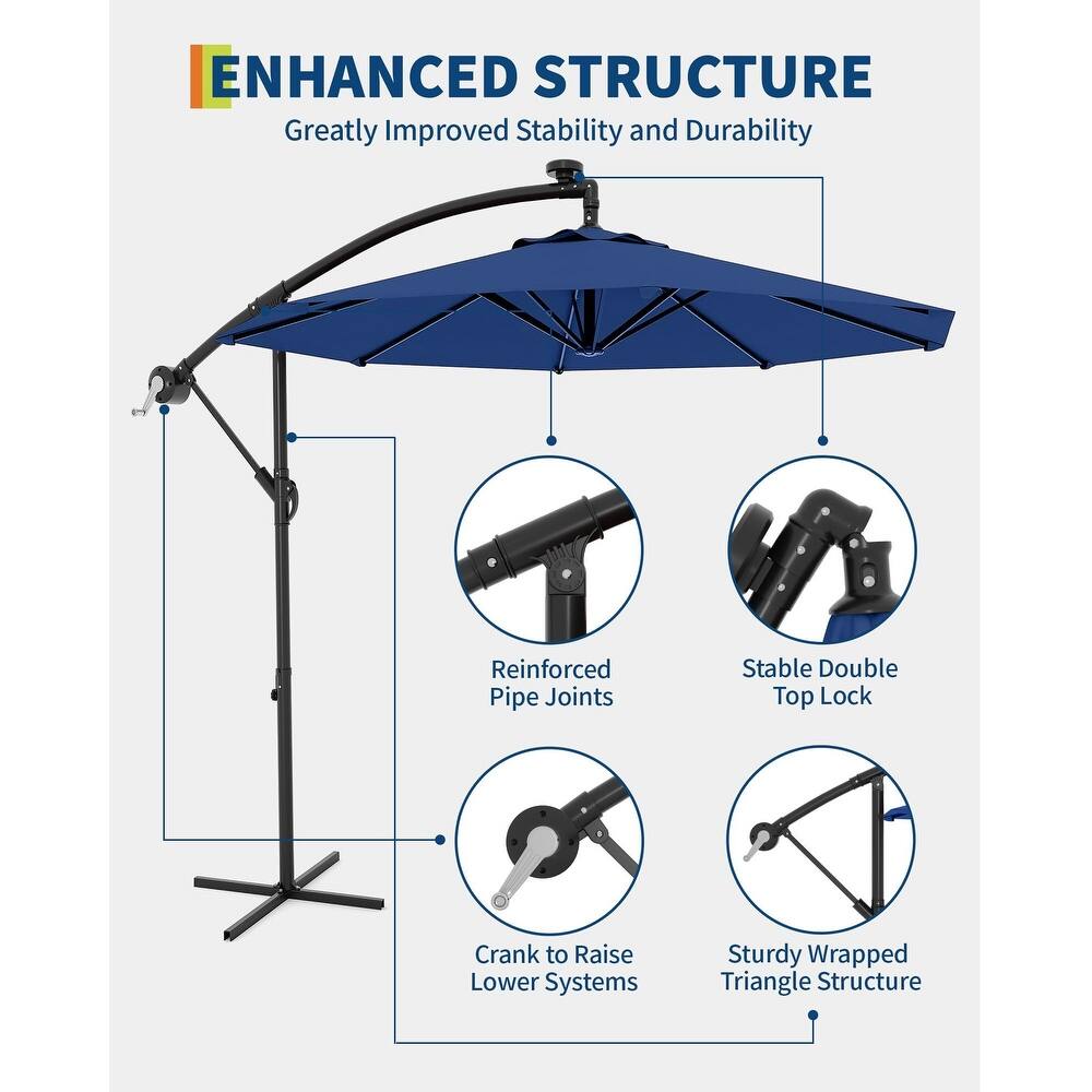 Coromose 10FT Hanging Cantilever Umbrella, 8 Ribs, 360 Rotating Base