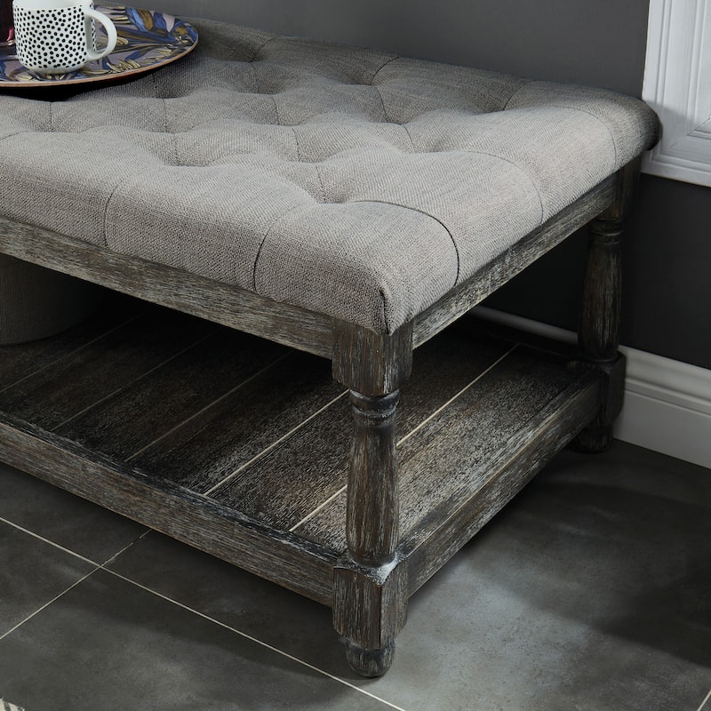 Brookside Rustic Wood Tufted 1-Open Shelf Bench by The Gray Barn