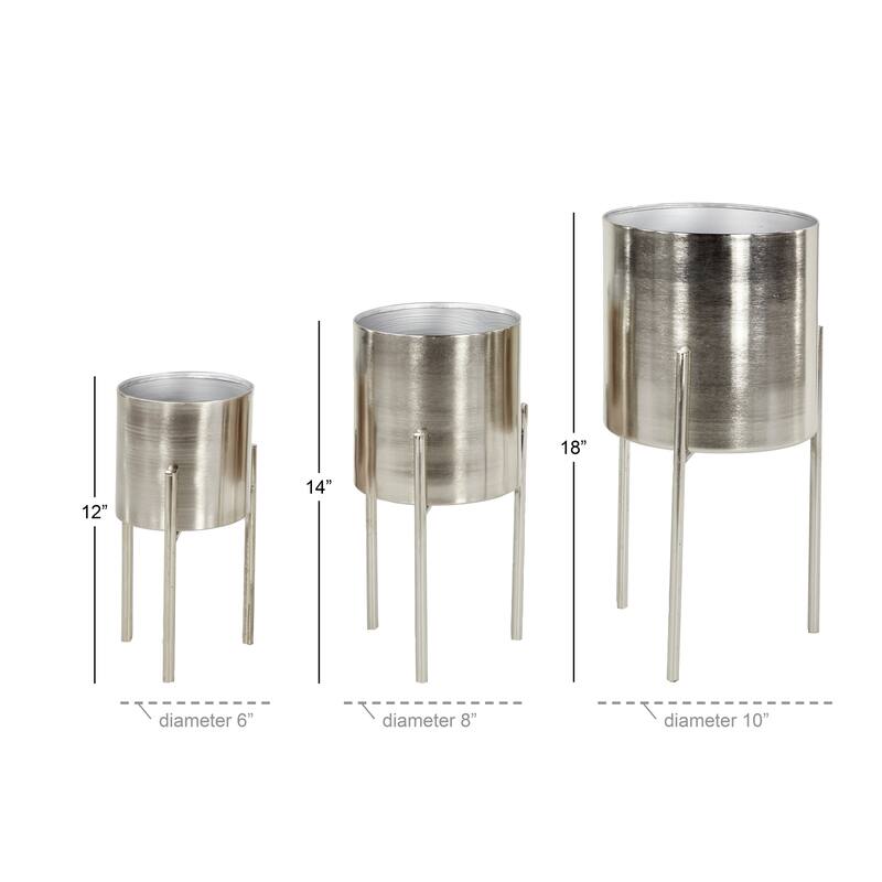 Metal Indoor Outdoor Planter with Removable Stand - Set of 3 Gold, Silver, Black, White, Teal, Yellow - Roche River Decor