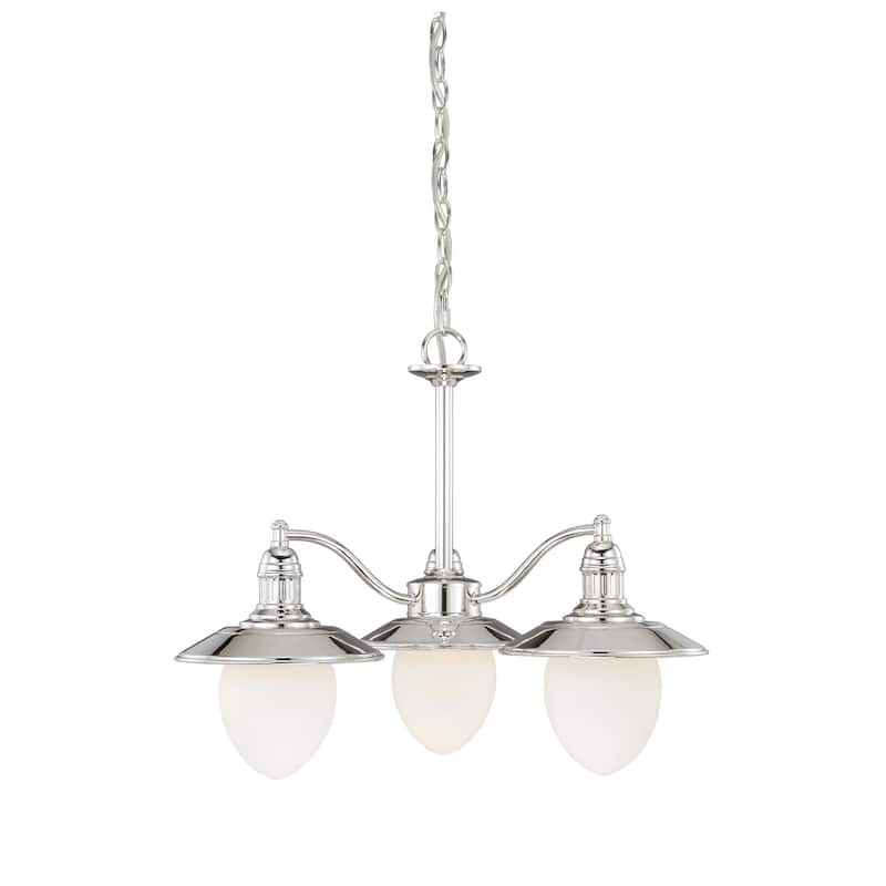 Marina Bay 3 Light Nickel Coastal Chandelier White Glass - 23.5-in W x 19.25-in H x 23.5-in D - Polished Nickel - 23.5-in W x 19.25-in H x 23.5-in D