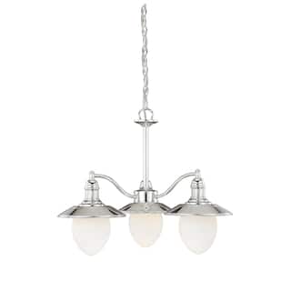 Marina Bay 3 Light Nickel Coastal Chandelier White Glass - 23.5-in W x 19.25-in H x 23.5-in D
