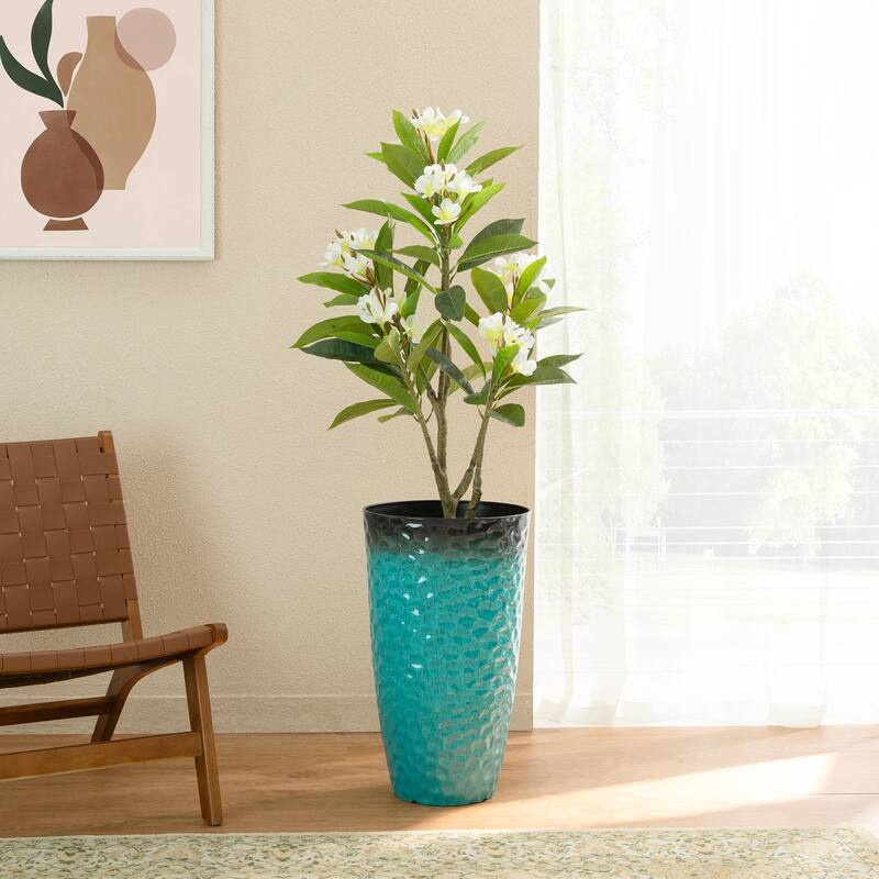 Glitzhome 23.75"H Set of 2 Oversized Eco-Friendly PP and Stone Honeycomb Textured Blue/Green/Red Tall Plastic Planter