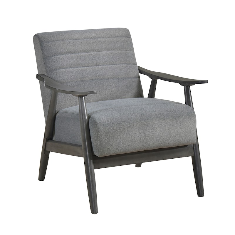 Tira 32 Inch Accent Chair, Channel Stitched, Gray Velvet, Solid Wood Frame