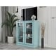 preview thumbnail 25 of 35, Palace Imports 100% Solid Wood TV Stand with Clear Glass Doors for TVs up to 32" Aqua Blue