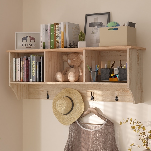 Entryway Floating Utility Wall Shelf with Coat Rack Hooks 44