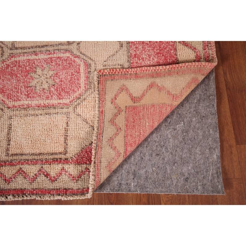 Pink & Red Geometric Anatolian Turkish Runner Rug Handmade Wool Carpet - 3'9"x 12'6"