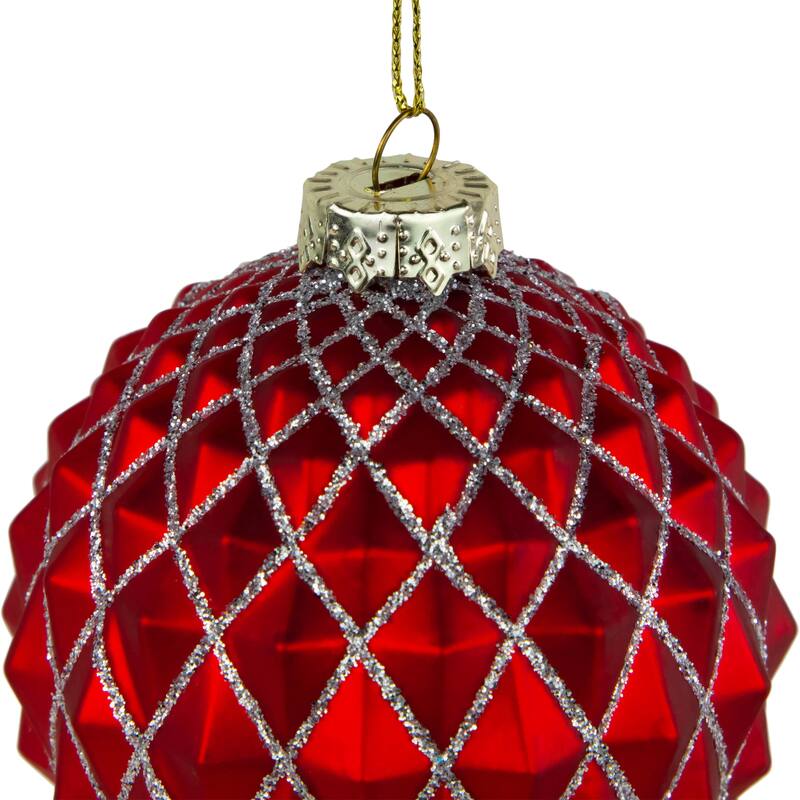 Glittered Glass Christmas Ball Ornament - 3.25" - Red and Silver