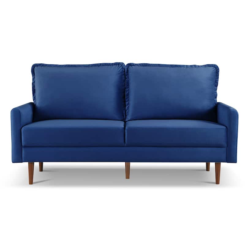 HomeRoots 69" Blue Velvet Sofa With Dark Brown Legs - 69