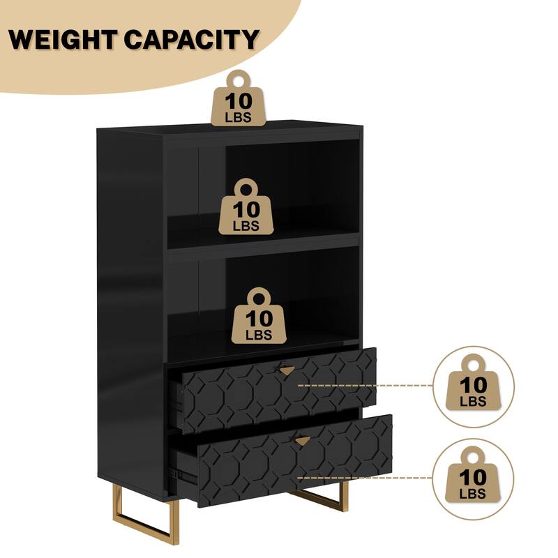 Clihome Industrial Bookshelf 2-shelf Bookcase with Storage Drawers