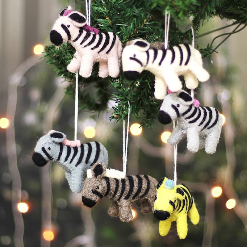 Novica Handmade Zebra Realm Wool Ornaments (Set Of 6)