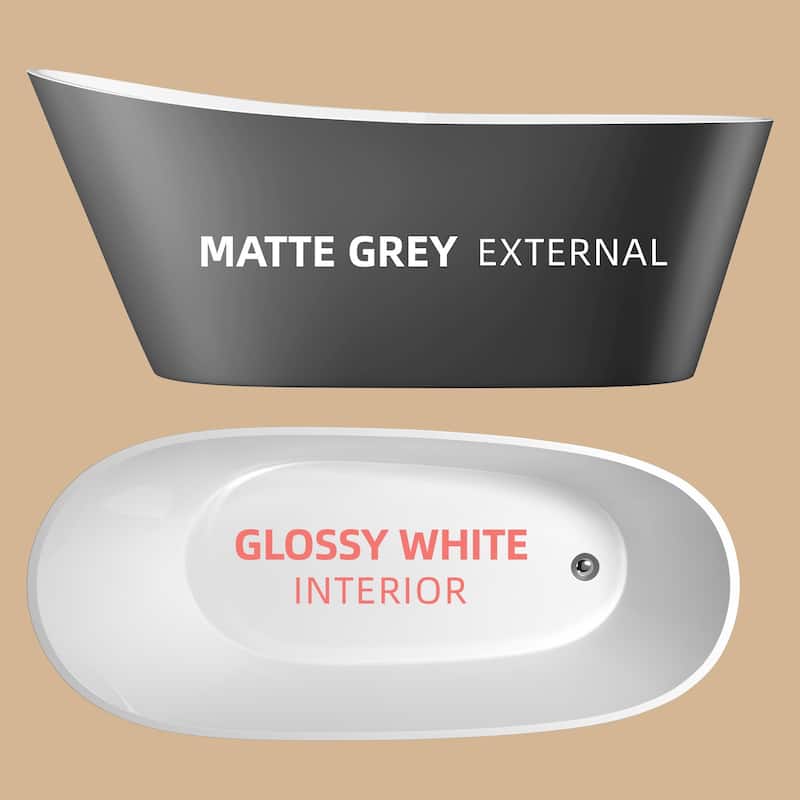 59 Inch Acrylic Single Slipper Freestanding Flatbottom Soaking Bathtub in Matte Grey