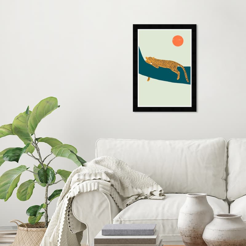 Wynwood Studio 'Tiger and Sun' Animals Wall Art Framed Print Felines - Orange, Blue - Black