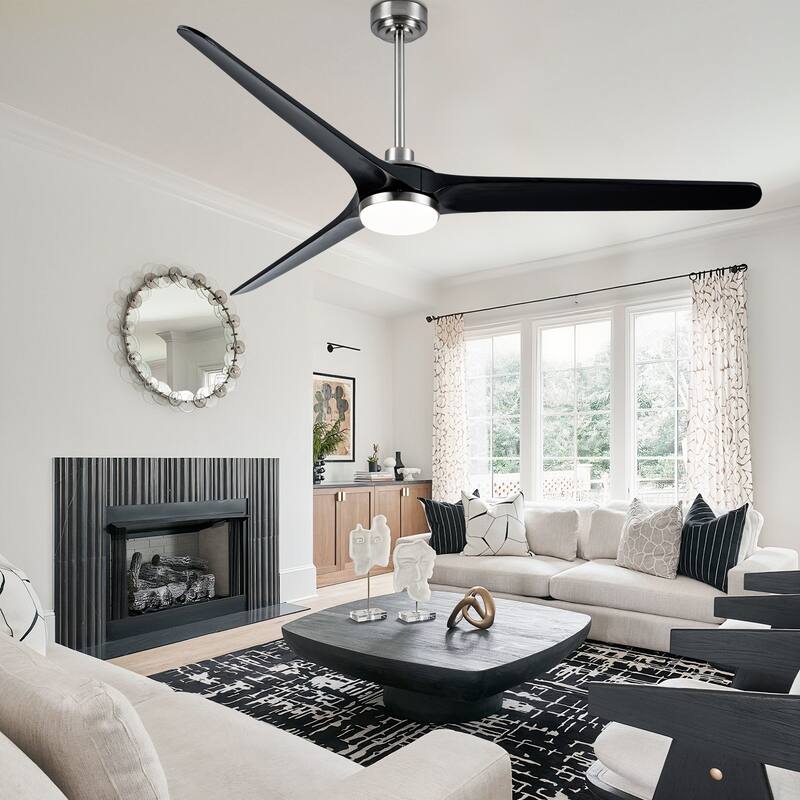 Bella Depot 72" Nickel 3-Blade Large Ceiling Fan with LED Light
