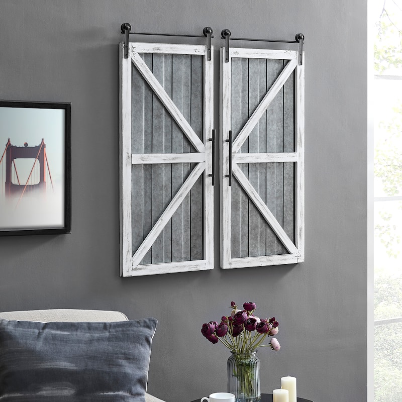 FirsTime & Co. 2-pc. Wooden Barn Door Wall Plaque Set - Galvanized Silver