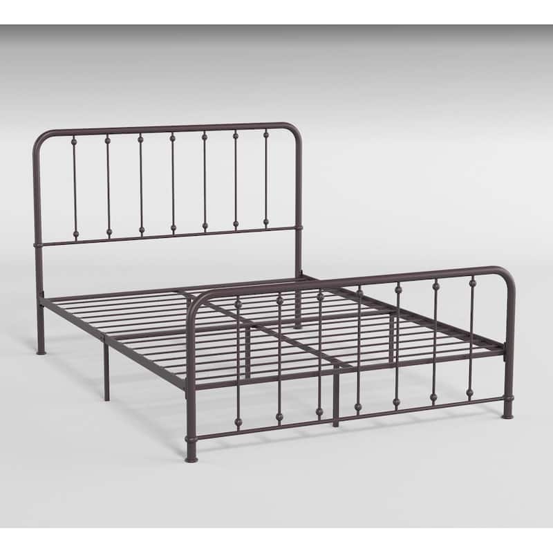 Queen Size Metal Platform Bed with Ball Accent Headboard