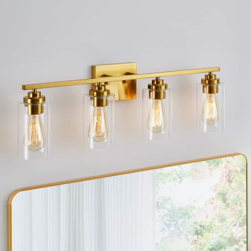 KAWOTI Rive 30" 4-Light Modern Dimmable Vanity Light with Clear Glass