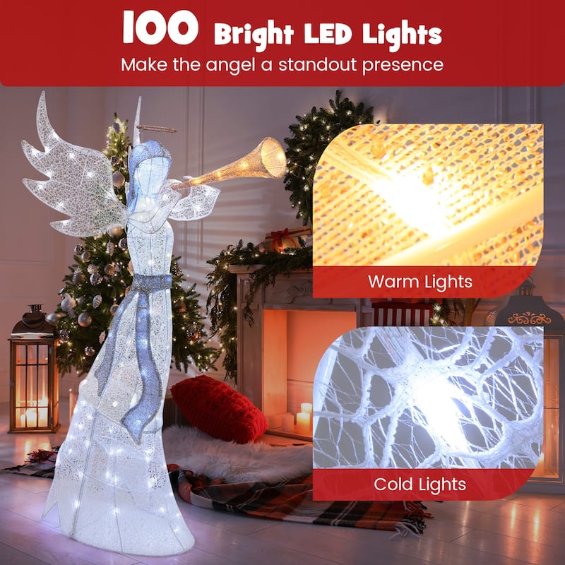 5 ft Pre-Lit Christmas Angel with 100 LED Lights and Outdoor Waterproof Holiday Decoration