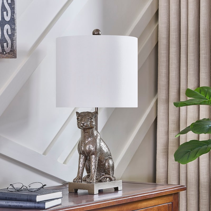 23"H Grey Resin Leopard Table Lamp With Shade - 12" x 12" x 23"