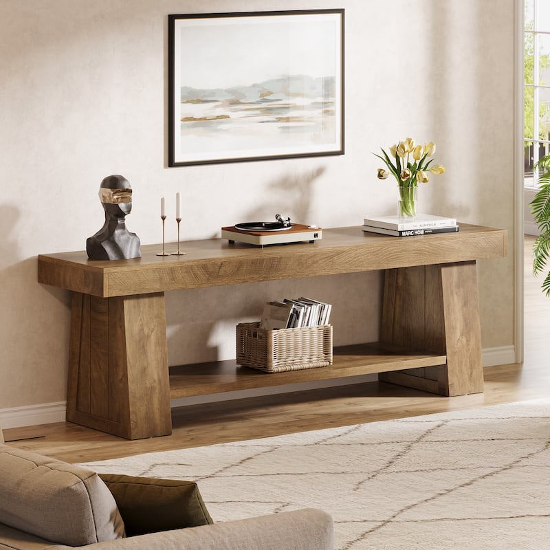 63" Wooden Entryway Bench with Storage Shelf, Extra Long Bench, Hallway Bench for Living Room, Bedroom, Kitchen