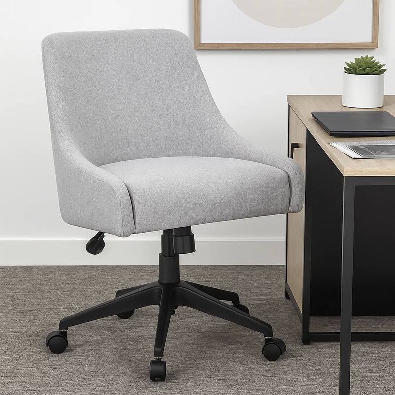 Boki Swivel Desk Chair, Light Gray Poly-Linen, Padded Curved Back