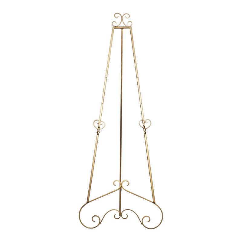 Metal Scroll Large Adjustable 3 Tier Easel with Chain Support - Gold or Gray - Roche River Decor - Gold -  23"W, 68"H