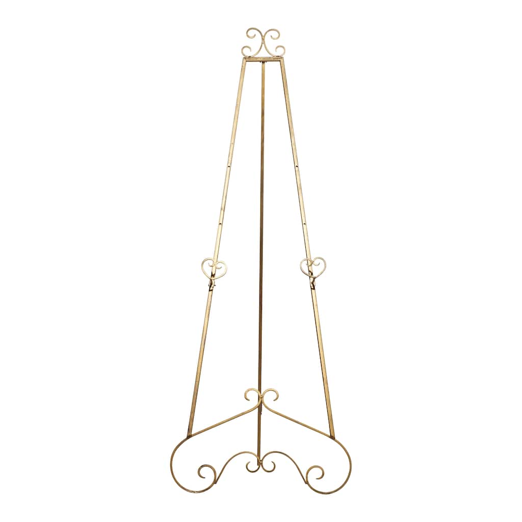Metal Scroll Large Adjustable 3 Tier Easel with Chain Support - Gold or Gray - Roche River Decor