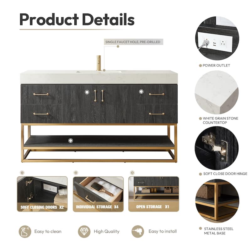 Alistair Bath Vanity with Grain White Stone Top and Mirror