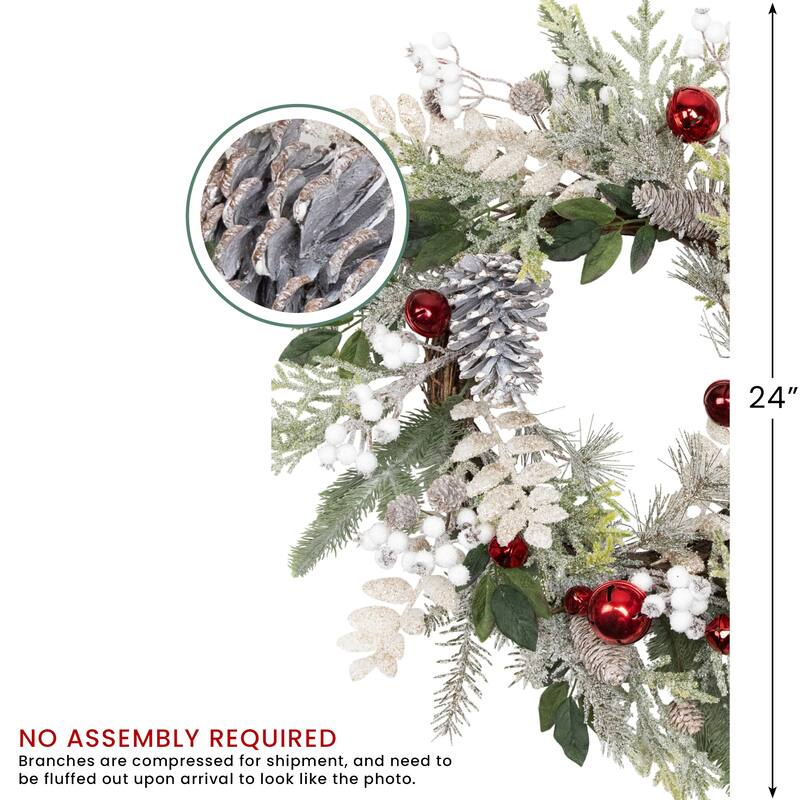 Frosted Pinecones and Berries Artificial Christmas Wreath - 24" - Unlit