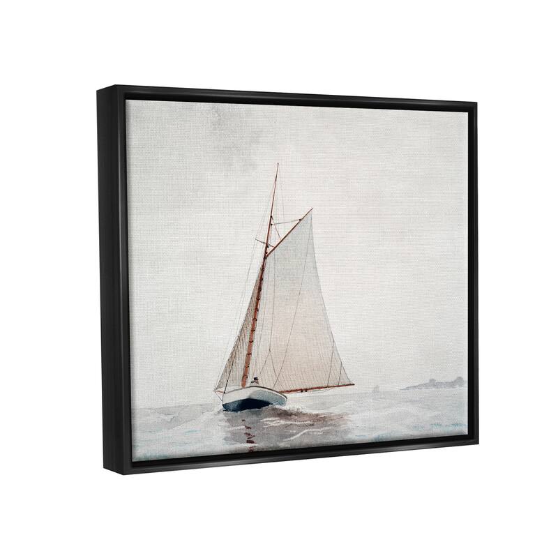 Stupell Sailboat Foggy Weather Clouds Ocean Waves Crashing Floater Frame, Design by Lettered and Lined