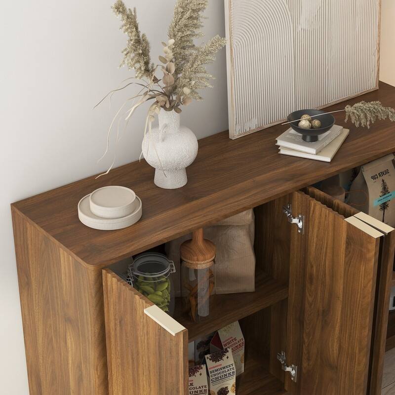 Wood 55.1" Fluted Buffet Cabinet, Credenza with Adjustable Shelves for Stylish Storage and Organization