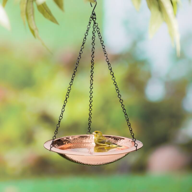 Copper Plated Hammered Hanging Birdbath