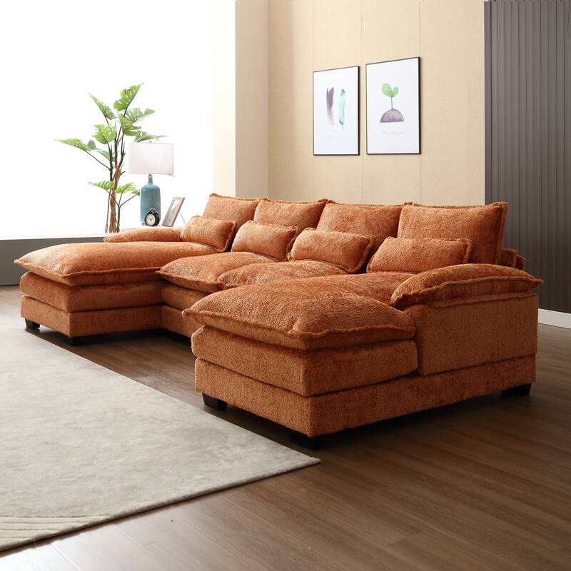 Large U-Shape Modular Sectional Sofa with Ottomans, Reversible Sofa Couch with Pillow Top Arms and 4 Lumbar Support Pillows