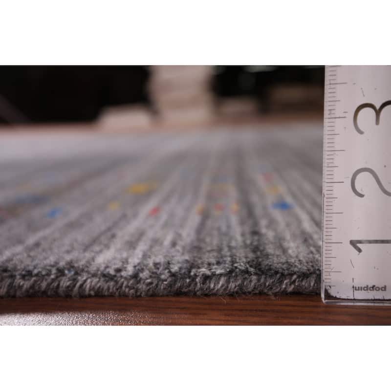 Striped Tribal Gabbeh Indian Area Rug Hand-Knotted Wool Carpet - 5'2"x 7'10"