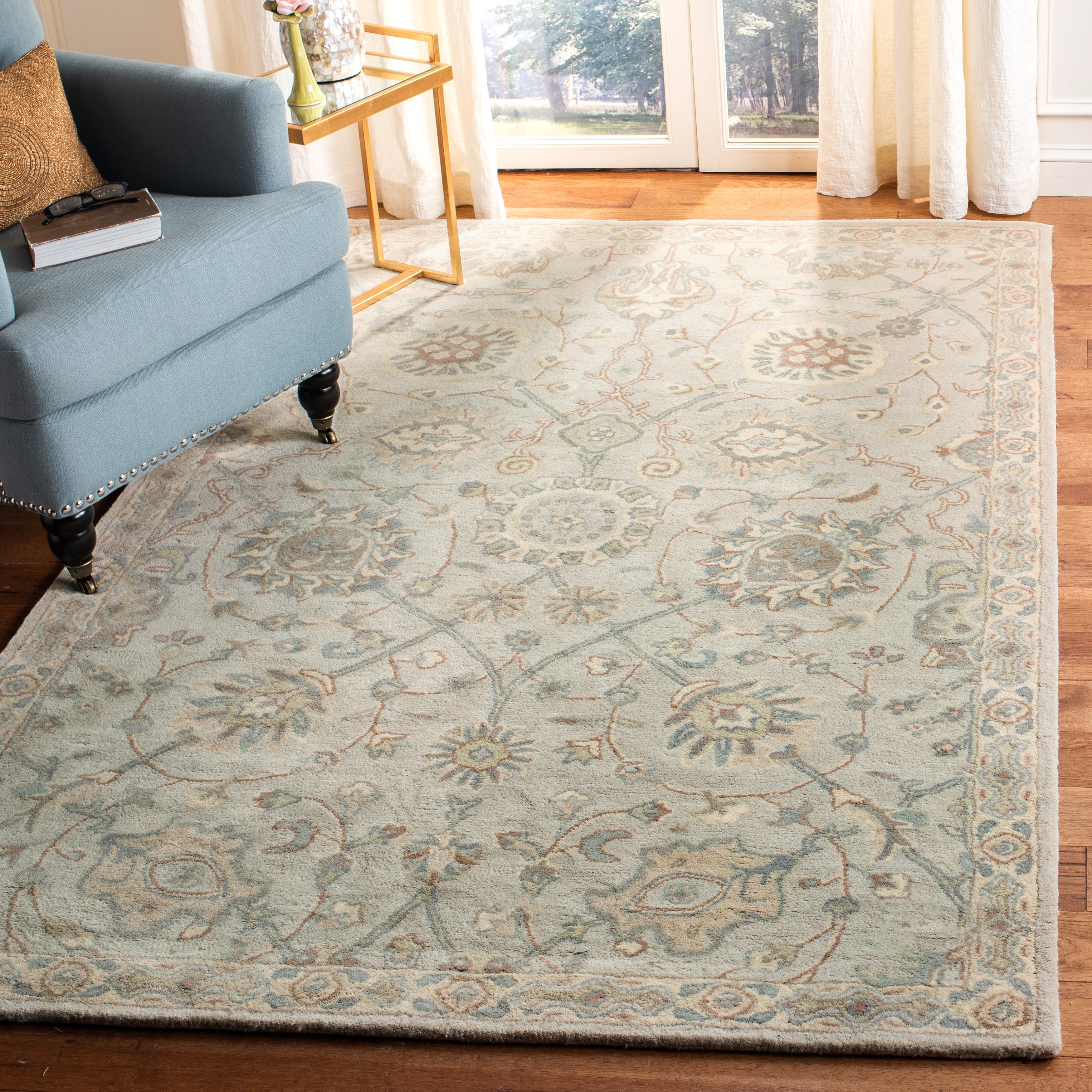 Safavieh Heritage Jaland 4 x 6 Beige/Blue Indoor Floral/Botanical Oriental Handcrafted Area Rug