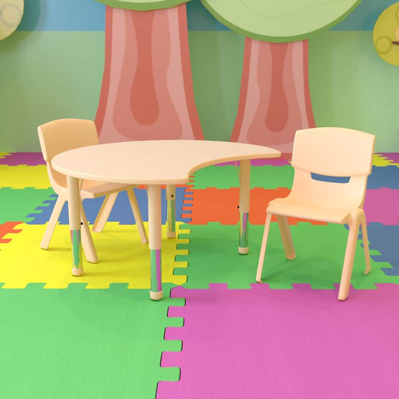 25.125"W x 35.5"L Crescent Plastic Adjustable Kids Table Set - 2 Chairs - Natural
