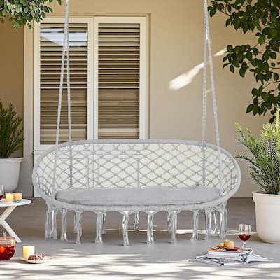 Steel Frame 2-Person Macrame Hammock Chair with Includes Cushion and 704lb Capacity