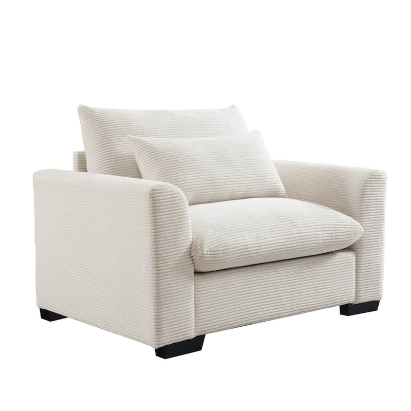 Corduroy Single Sofa Chair, Oversized Deep Seat Accent Couch Chair, Single Chair with Waist Pillow for Living Room, Bedroom