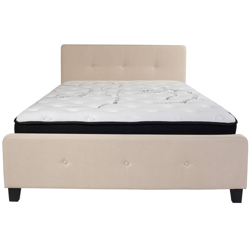 Button Tufted Upholstered Platform Bed with Pocket Spring Mattress