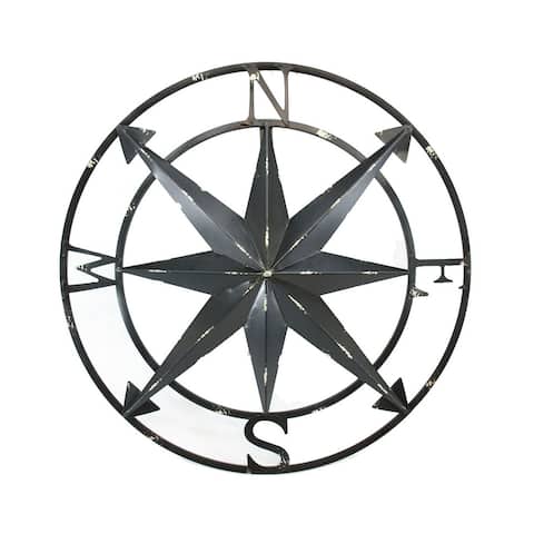 20 Inch Distressed Metal Compass Rose Nautical Wall Decor Indoor