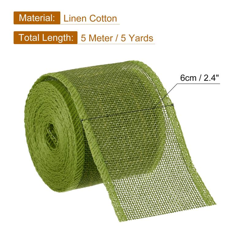 Burlap Wired Ribbons, 2.4inch x 5yards Natural Burlap Weave Ribbon - Army Green