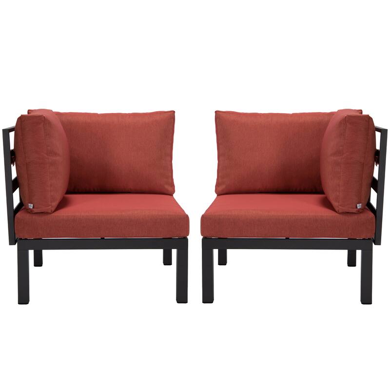 LeisureMod Hamilton 2-Piece Modern Corner Lounge Chair Loveseat - Polyester Upholstered Sofa for Patio Garden Porch Backyard - Red