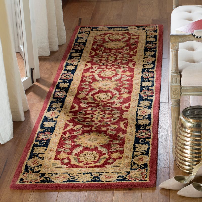 SAFAVIEH Handmade Anatolia Crisalida Traditional Oriental Wool Rug - 2'3" x 8' Runner - Red/Navy