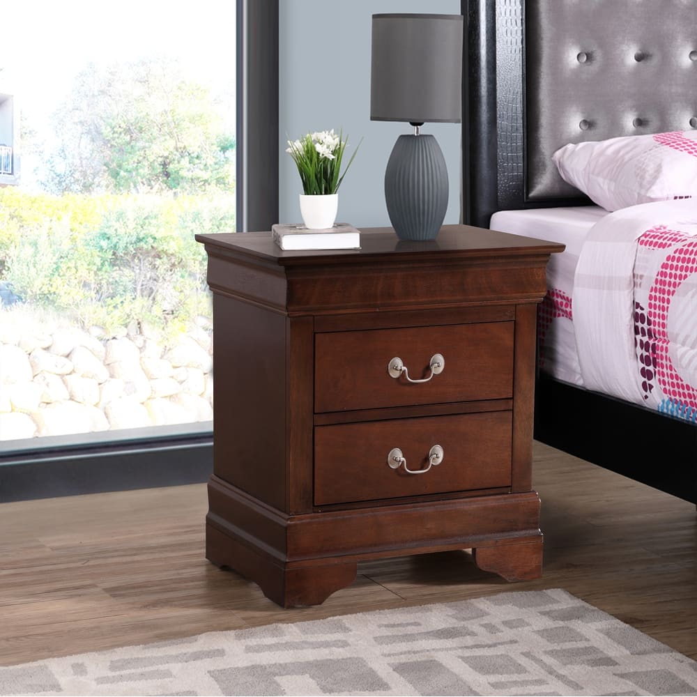 Traditional 22-in Metal Hand Holder 2-Drawer Wood Nightstand