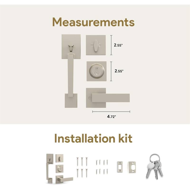 Mega Handles Tobelle Entrance Handleset with Interior Door Lever & Single Cylinder Deadbolt – Stainless Steel – Modern Design