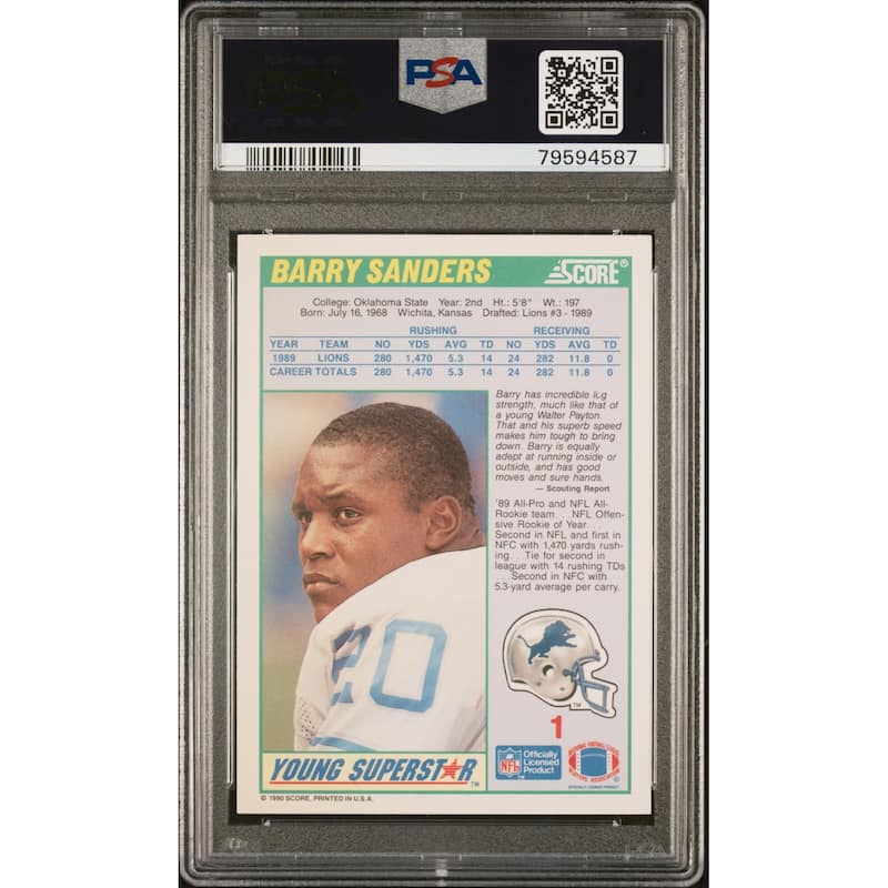 Barry Sanders 1990 Score Young Superstars Football Card #1 Graded PSA 10 - 8'6" x 11'6"