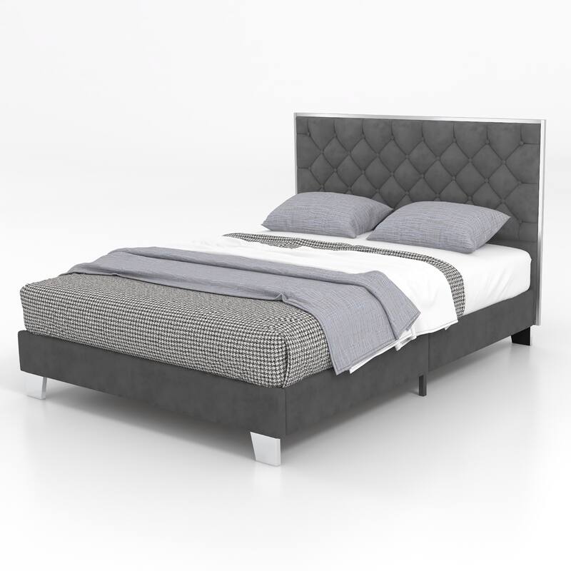 Costway Upholstered Bed Mattress Foundation with Button Tufted Velvet