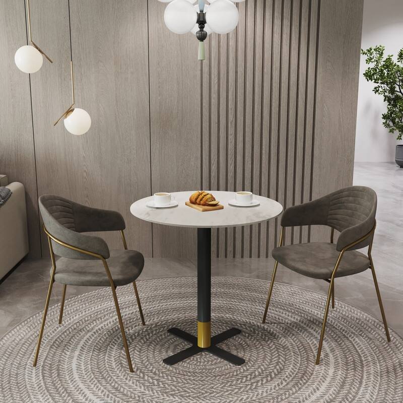 Vail Round Dining Table 27 in. Sintered Stone Tabletop in Black Stainless Steel Cross X-Shape Pedestal Base