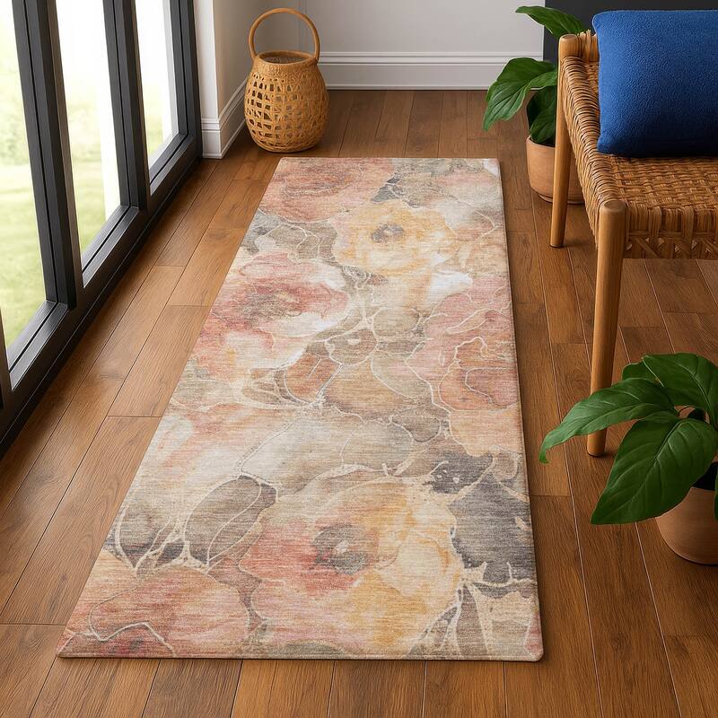Premium Washable Super Soft Modern Floral Mayfield Rug - Peach - 2'3" x 7'6"